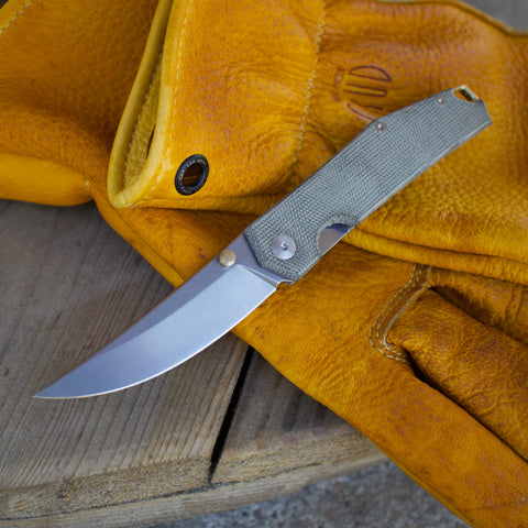 ACE Clyde - Green Canvas and Brass - Elmax Blade Steel, Stonewash finish - Green canvas micarta Handle