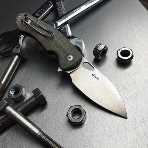ACE Biblio Green Canvas Micarta, GiantMouse EDC Folder Knives, Anso Vox Collaborations