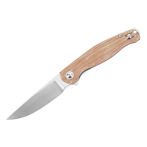 ACE Sonoma V2 - Natural Canvas Micarta - EDC knife - The blade steel is Elmax, Stonewash Finish