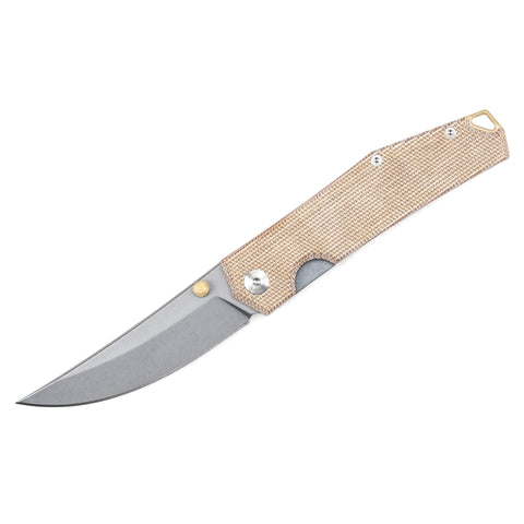 ACE Clyde - Natural Canvas and Brass - Elmax Blade Steel, Stonewash finish - Natural canvas micarta Handle